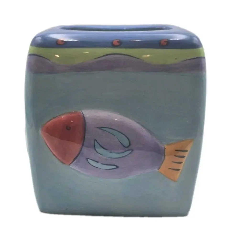 Blue Sea Life Ceramic Tissue Box Cover 6x6x6